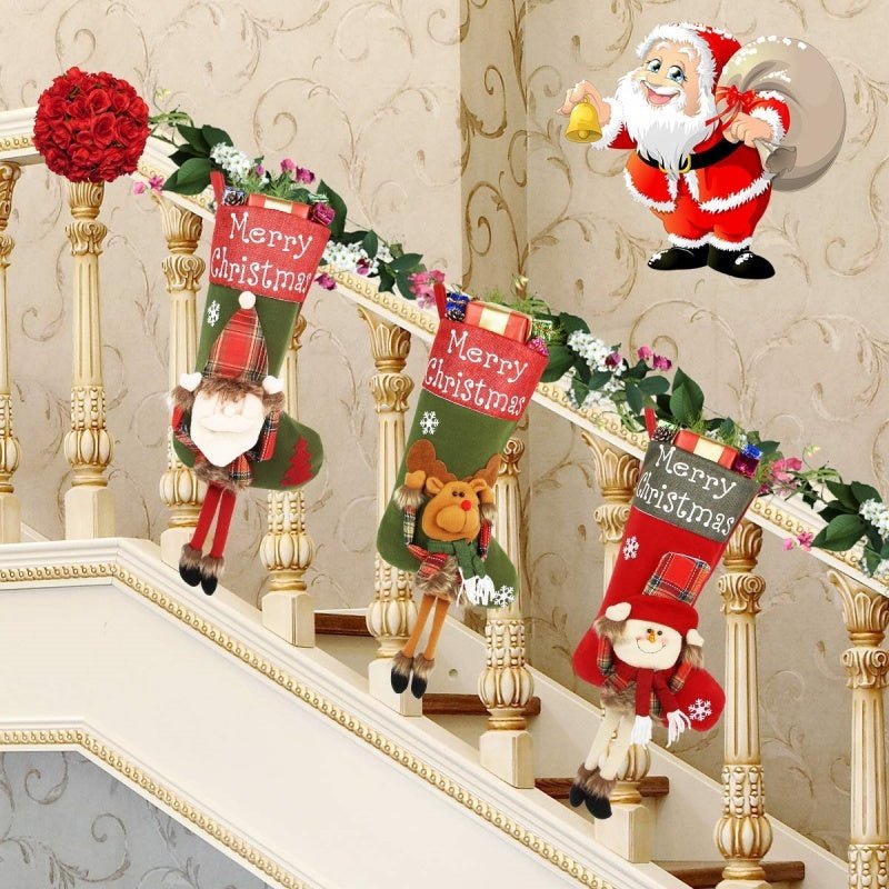 2024 New Year Xmas Big Stockings Set Decorations Christmas 3D Plush Big Sock Christmas Tree Pendant Decorating Supplies - Whimsy Print