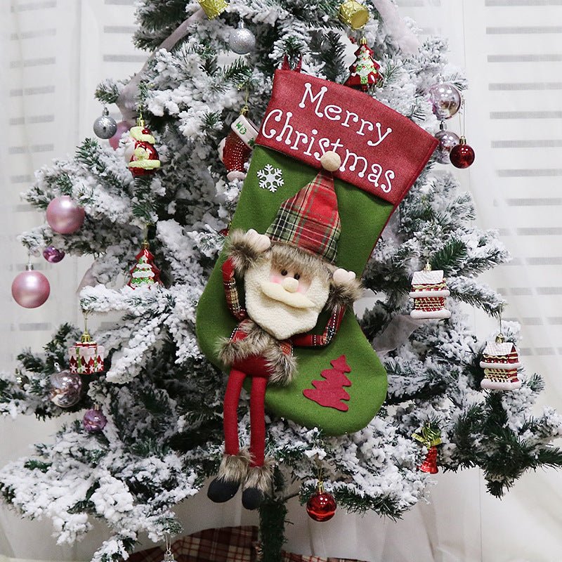 2024 New Year Xmas Big Stockings Set Decorations Christmas 3D Plush Big Sock Christmas Tree Pendant Decorating Supplies - Whimsy Print