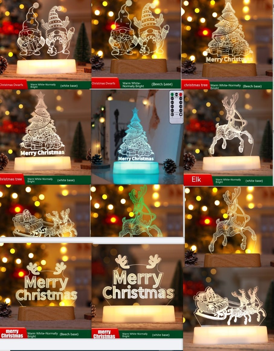 Christmas Decoration 3D Lamp Acrylic LED Night Lights New Year Valentines Day Christmas Kids Gift Christmas Ornaments - Whimsy Print