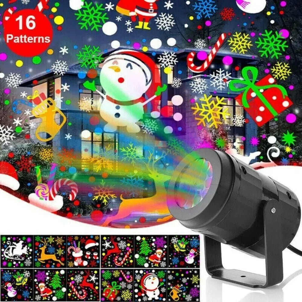 Christmas Party Lights Snowflake Projector Light Led Stage Light Rotating Xmas Pattern Outdoor Holiday Lighting Garden Christmas Decor - Whimsy Print