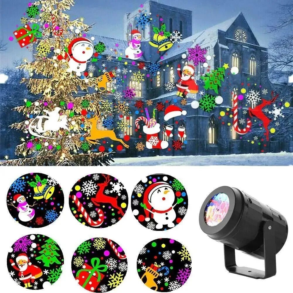 Christmas Party Lights Snowflake Projector Light Led Stage Light Rotating Xmas Pattern Outdoor Holiday Lighting Garden Christmas Decor - Whimsy Print